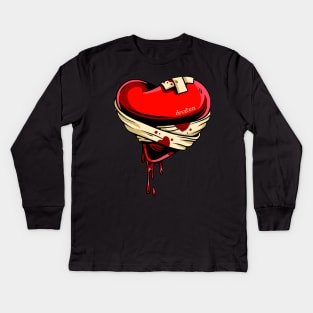 Broken heart bleeding bandaged Kids Long Sleeve T-Shirt